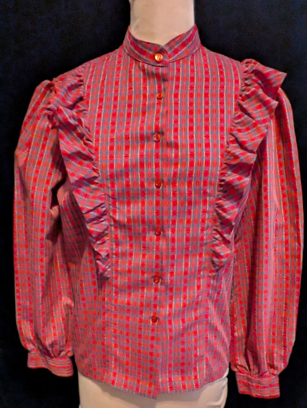 Vintage 1980s Plaid Romantic Cottagecore Blouse With Ruffles. Large